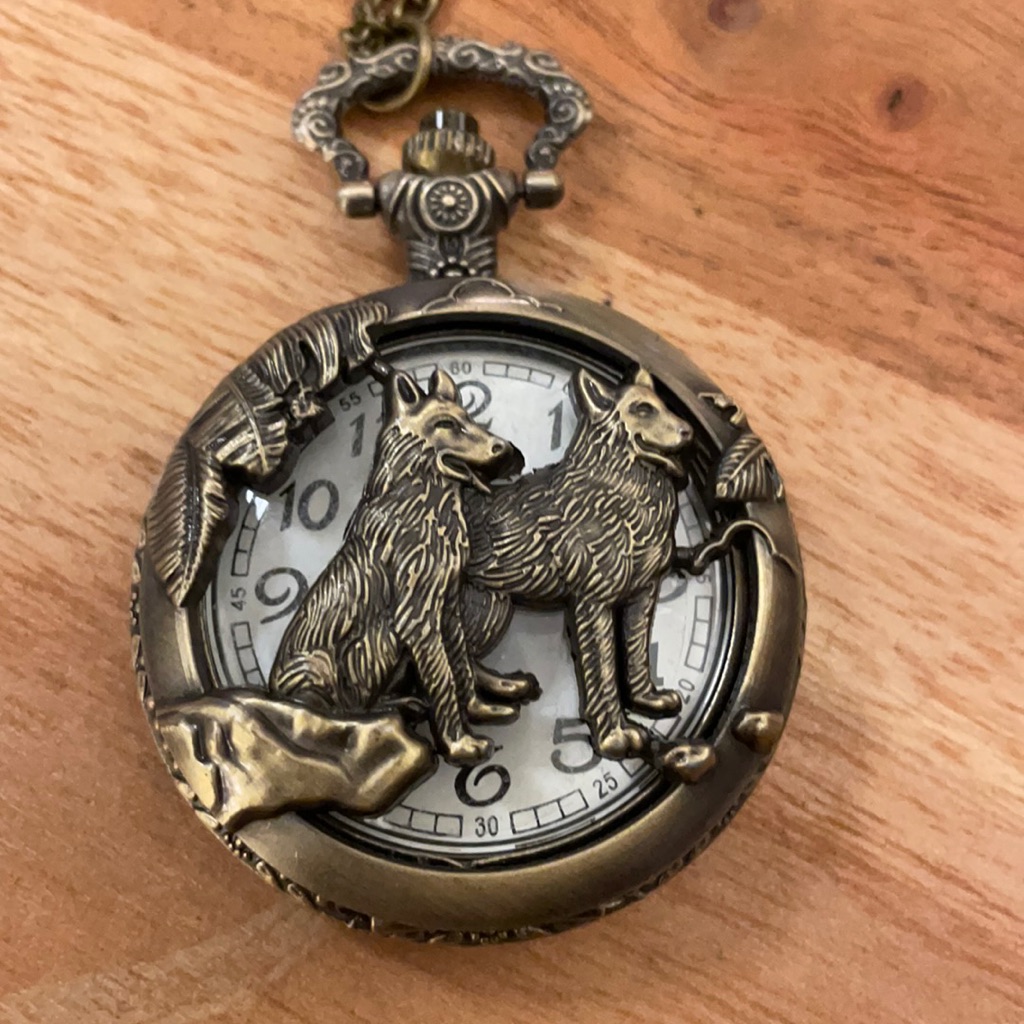 New Vintage Wolf Pocket Watch Necklace